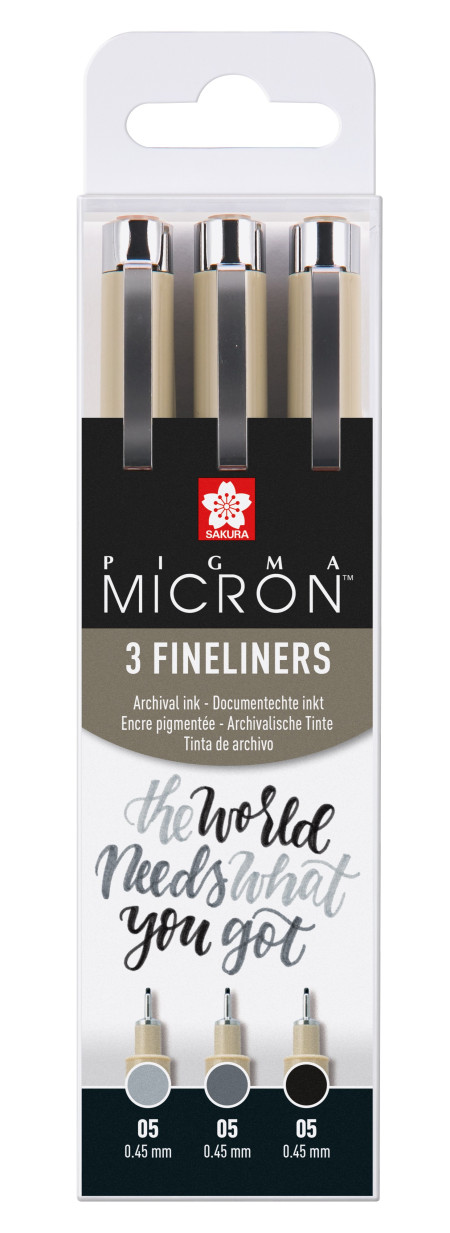 Sakura Pigma Micron Fineliner - 0.5mm - Black & Gray - Set of 3